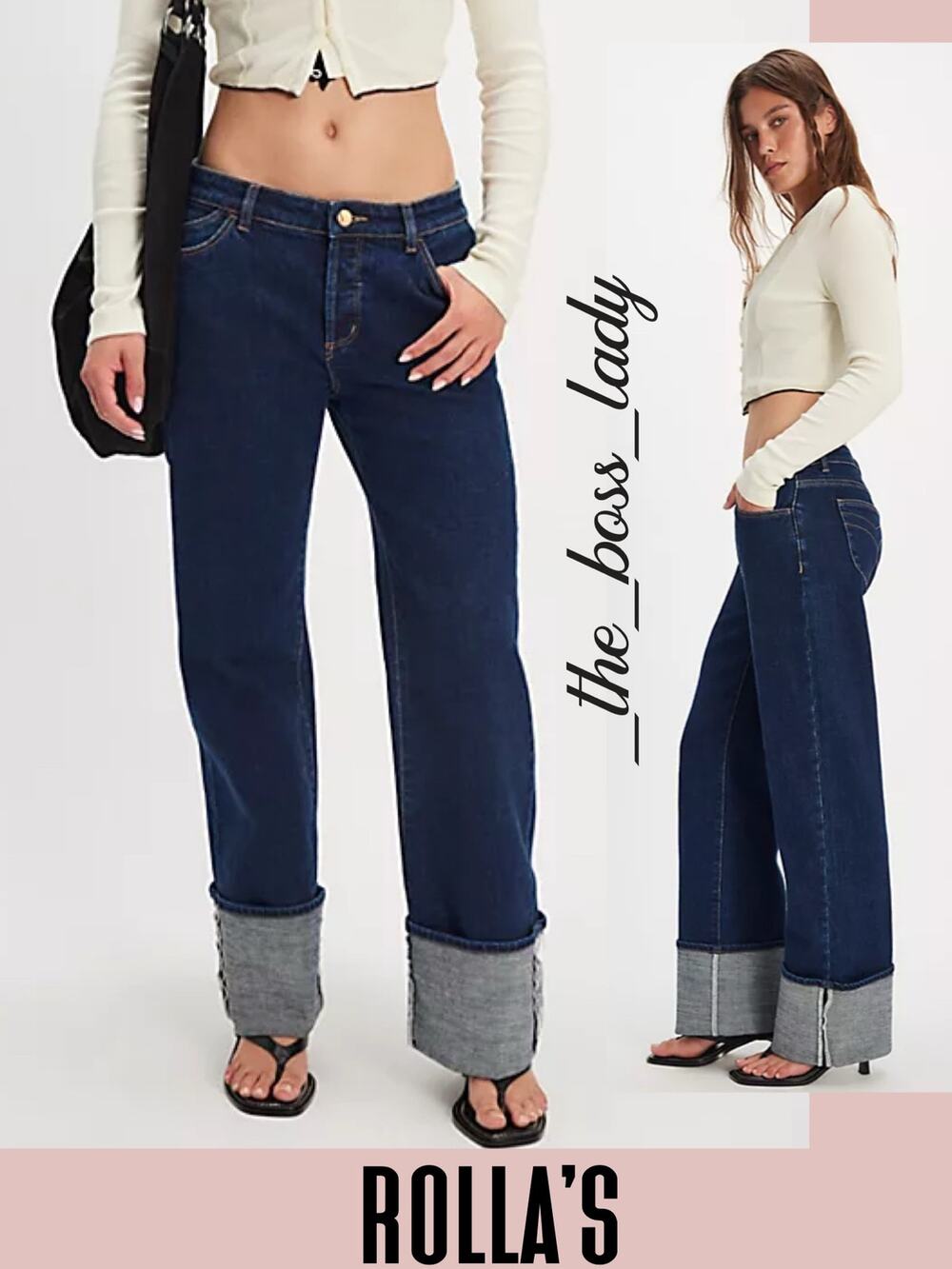 Free People x Rolla's wide-leg jeans cuffed cotton boho low rise 28